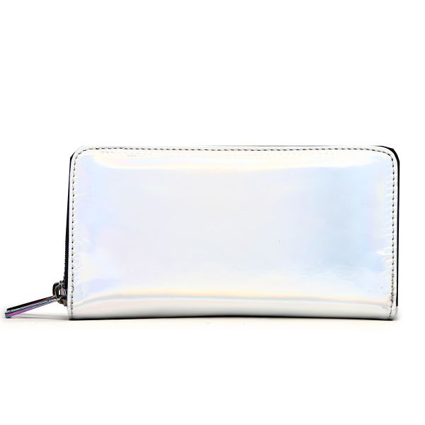 HAR4 300-SILVER Hologram Zip Around Wallet with Double Rainbow Zippe