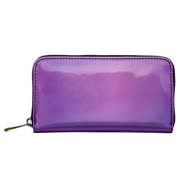 HAR4 5064S-PP Hologram Zip Around Wallet with Rainbow Zipper