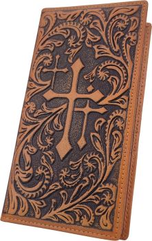 NO1008 BR Western RFID-Blocking Leather Wallet Bifold Long Cowboy Long Wallets