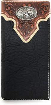 NO108 BK Genuine Leather Basketweave LONG Wallet in Multi Emblem (Praying Cowboy)