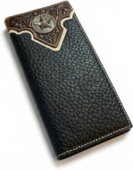 NO109 BK Genuine Leather Long Wallet in Multi Emblem (Star)