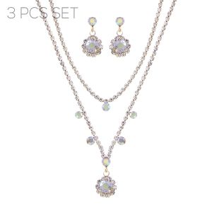 18053CR-GD FLOWER DROP 2NECJLACE EAR SET