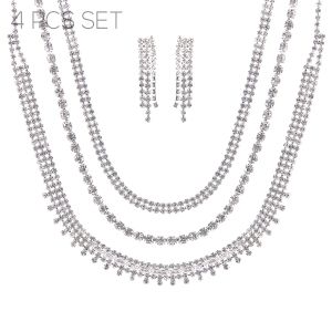 18063CR-SL 3NECKLACE EAR SET