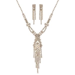 18144CR-GD TASSEL NECKLACE EAR SET