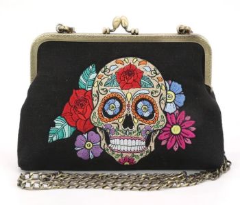 84767CN SUGAR SKULL KISS LOCK BAG