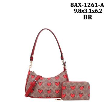 8AX-1261A BR HEART CROSS BODY BAG WITH BAG