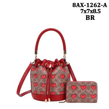 8AX-1262A BR HEART CROSS BODY BAG WITH BAG