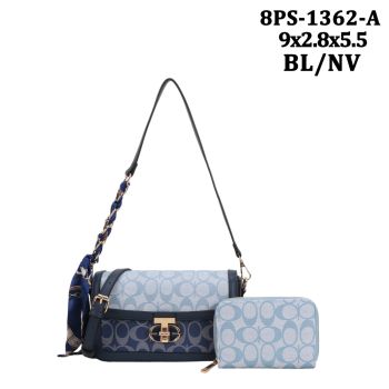 8PS-1362A BL/NV DESIGNER CROSS BODY BAG WITH WALLET