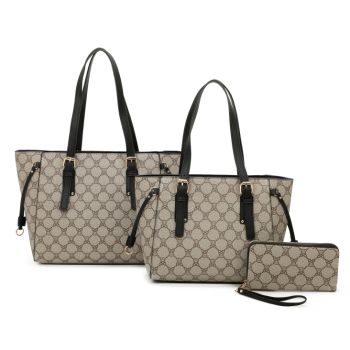 GT21142-T3 BK 3PC DESIGN HANDBAG WITH WALLET