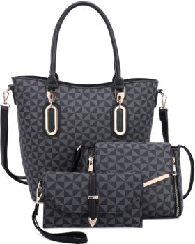 SJ19257-T3 BK HANDBAGWITH CROSSBODY 3PC SETS