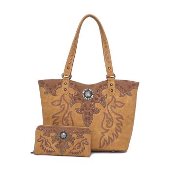 ABZ-G041 BR  American Bling Embroidered Collections Concealed Carry Tote with Zippered-Around Long
