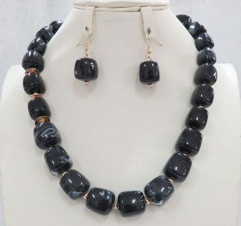 AK671BK BLACK NECKLACE SET