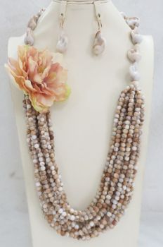 AK685BG BEIGE FLOWER NECKLACE SET