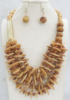 AK686BN BROWN BEADS NECKLACE SET