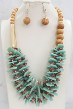AK686TQ BROWN BEADS NECKLACE SET