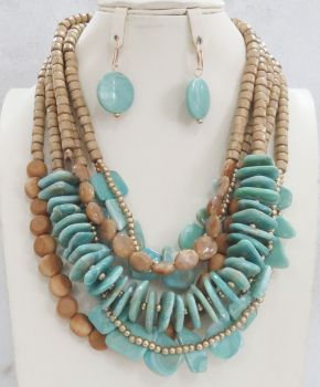 AK688TQ TURQUOISE BEADS NECKLACE SET