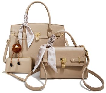 PU25523-T3 APRICOT 2 HANDBAG WITH 1WALLET SET