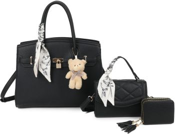 PU24126-T3 BK 2HANDBAG WITH WALLET SET
