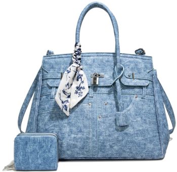 NZ255060-T2 BL DENIM HANDBAG WITH WALLET