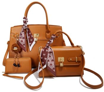 PU25523-T3 BR 2 HANDBAG WITH 1WALLET SET