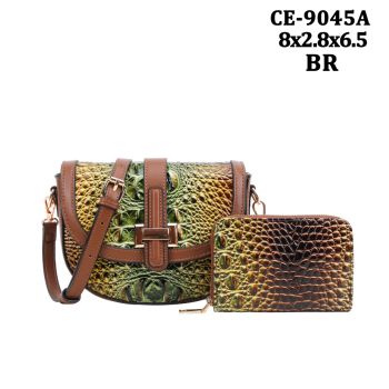CE-9045A BR RAIN BOW CROCO CROSS BODY BAG WITH WALLET