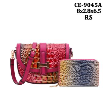 CE-9045A RS RAIN BOW CROCO CROSS BODY BAG WITH WALLET