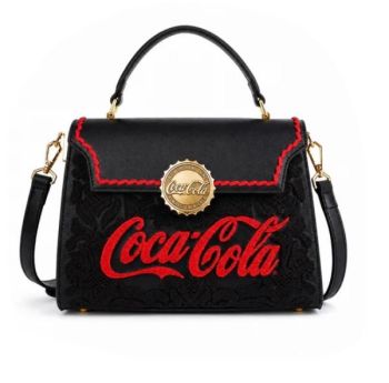 CO-HB-17-108BK  Coca-Cola Embroidered Top Handle Satchel Bag