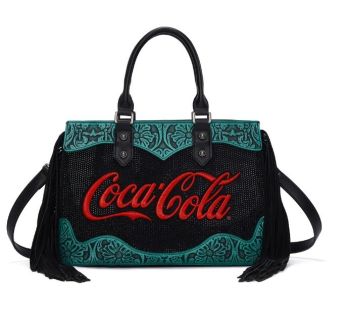 CO-HB-19-111-BK Coca-Cola Western Floral Fringe Satchel Bag
