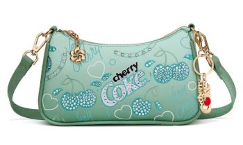 CO-HB-23-115-GN Coca Cola Cherry Coke Rhinestone Print Crossbody Bag