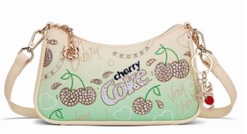 CO-HB-23-115-YL Coca Cola Cherry Coke Rhinestone Print Crossbody Bag