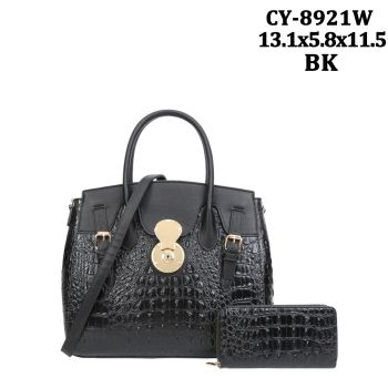 CY-8921W  BK CROCO BAG WITH WALLAET