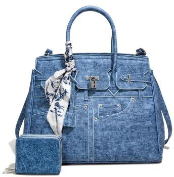 NZ255060-T2 D BL DENIM HANDBAG WITH WALLET