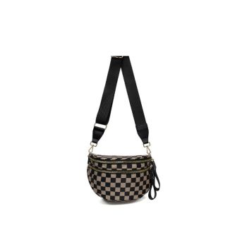 EGZ062DBR Nylon Checkered Bum Bag Crossbody Bag