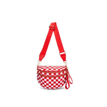 EGZ062RED Nylon Checkered Bum Bag Crossbody Bag