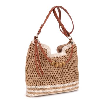 EJ60388 NT/BR STRAW CROSS BODY BAG