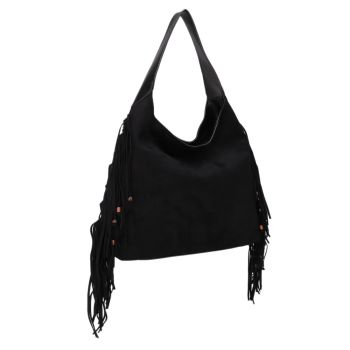 EJ60469SU BK/BK SUEDE FRINGE HOBO BAG