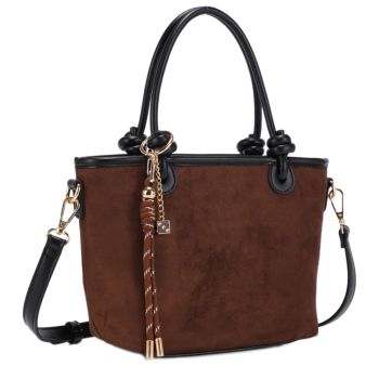 ES32163-7 BR/BK DESIGNER SUEDE CROSS BODY BAG