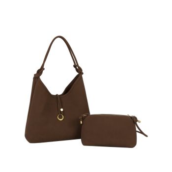 EWB368BR DESIGNER SUADE HOBO BAG WITH WALLET