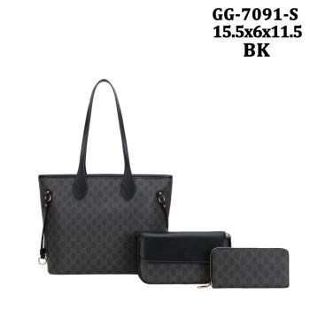 GG-7091SBK DESIGNER SHOPPING TOTE BAG  3PC SETS
