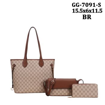 GG-7091SBR DESIGNER SHOPPING TOTE BAG  3PC SETS