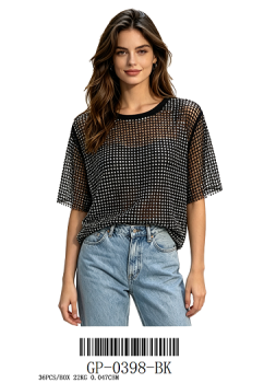FP-0398BK FISHNET CROP TOP WITH RHINESTONE