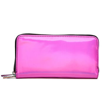 HAR4 300-FU Hologram Zip Around Wallet with Double Rainbow Zippe