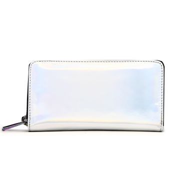HAR4 300-SILVER Hologram Zip Around Wallet with Double Rainbow Zippe