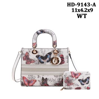HD-9143A WT DESIGNER BUTTER FLY BAG WITH WALLET
