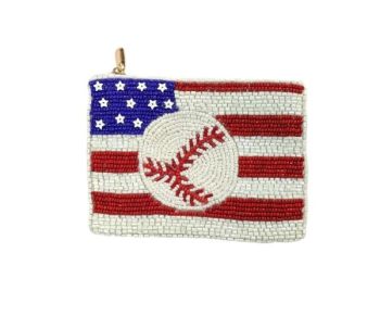 HD00606 BASEBALL AMERICAN FLG BEADED COIN PURSE