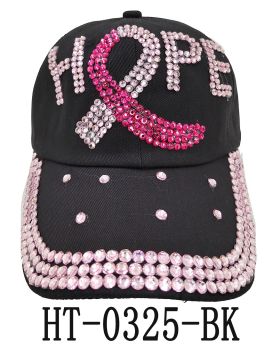 HT-0325 BK HOPE/PINK RIBBON HAT