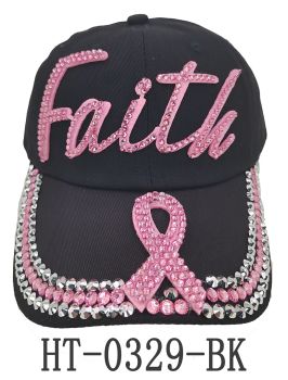 HT-0329 BK FAITH/PINK RIBBON HAT