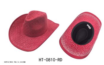 HT-0810RD COWBOY BLING STONE HAT