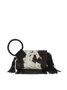 JY-0568 BK FRINGE COW CROSS BODY BAG