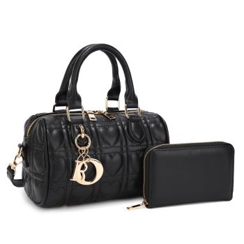 KMS-5401 BK  QUILT CROSS BODY BAG WITH WALLET